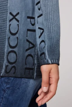 Damen CAMP DAVID & SOCCX Pullover Oil Dyed mit Intarsia-Logo blue navy