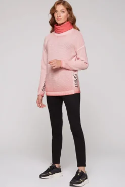 Damen CAMP DAVID & SOCCX Pullover Oil Dyed mit Rollkragen und Intarsia-Logo pure coral