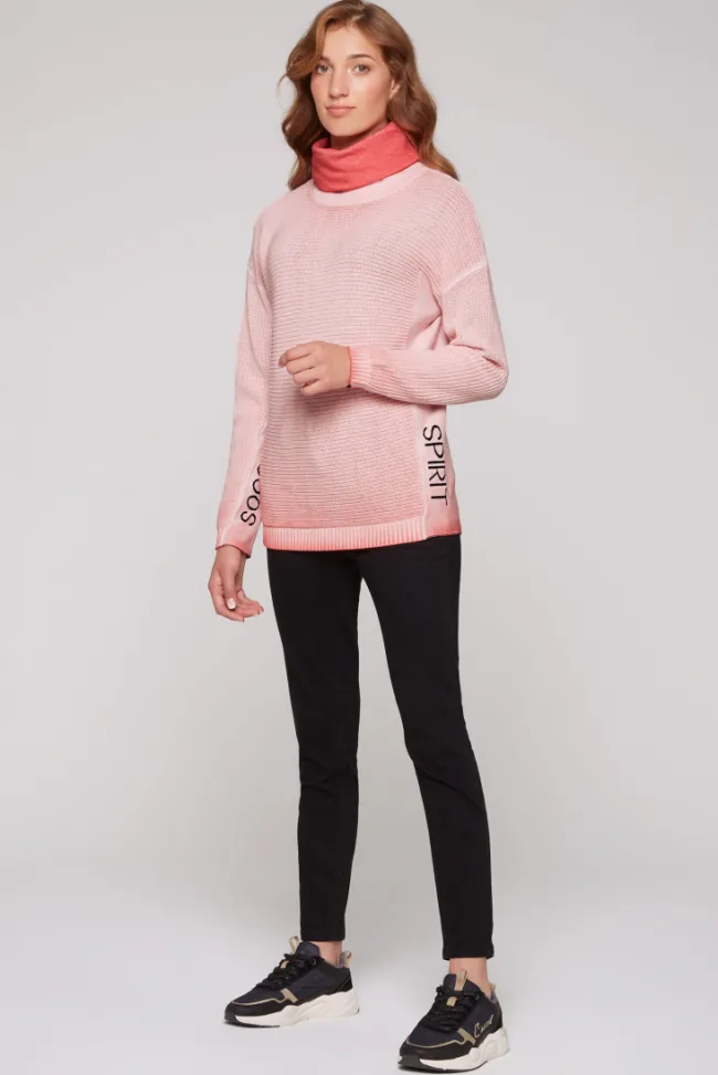 Damen CAMP DAVID & SOCCX Pullover Oil Dyed mit Rollkragen und Intarsia-Logo pure coral