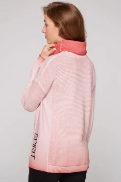Damen CAMP DAVID & SOCCX Pullover Oil Dyed mit Rollkragen und Intarsia-Logo pure coral