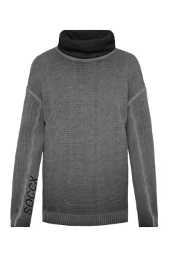 Damen CAMP DAVID & SOCCX Pullover Oil Dyed mit Rollkragen und Intarsia-Logo