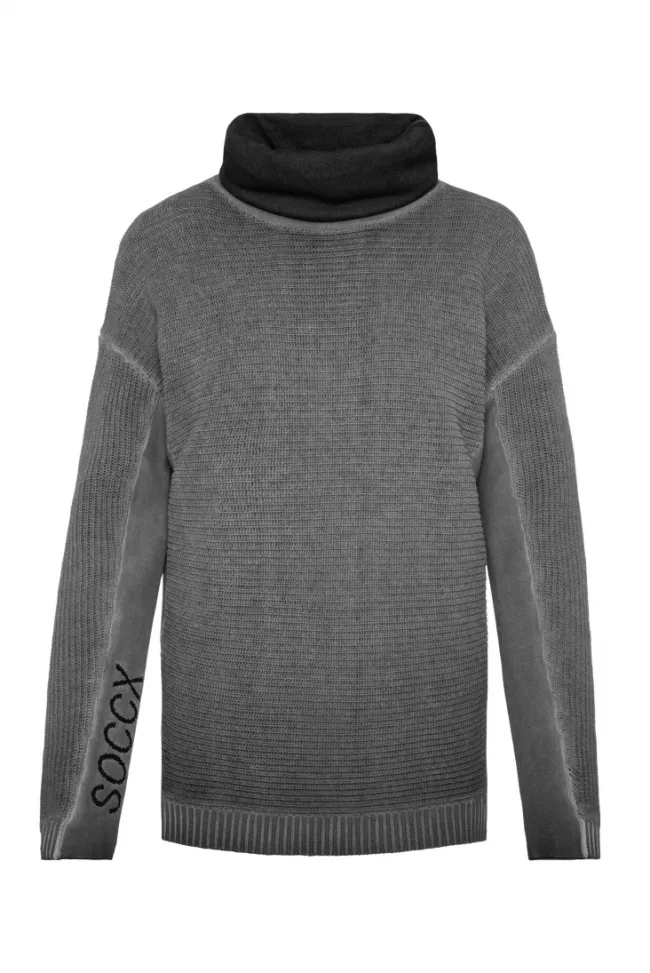 Damen CAMP DAVID & SOCCX Pullover Oil Dyed mit Rollkragen und Intarsia-Logo