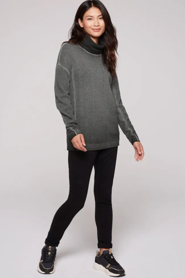 Damen CAMP DAVID & SOCCX Pullover Oil Dyed mit Rollkragen und Intarsia-Logo
