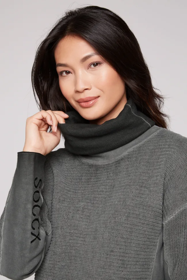 Damen CAMP DAVID & SOCCX Pullover Oil Dyed mit Rollkragen und Intarsia-Logo