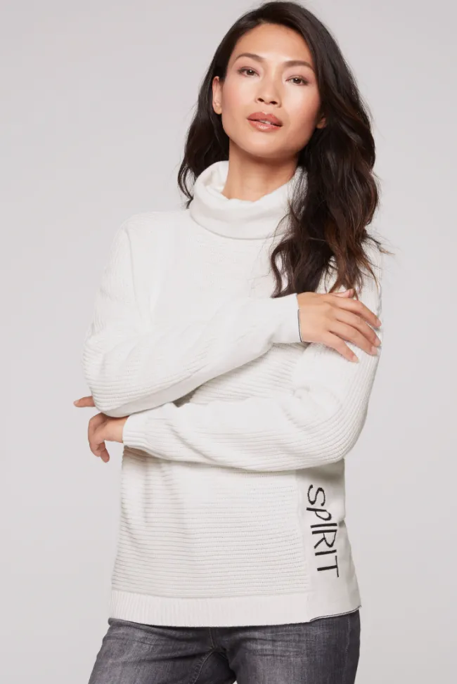 Damen CAMP DAVID & SOCCX Pullover Oil Dyed mit Rollkragen und Intarsia-Logo