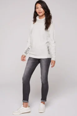 Damen CAMP DAVID & SOCCX Pullover Oil Dyed mit Rollkragen und Intarsia-Logo