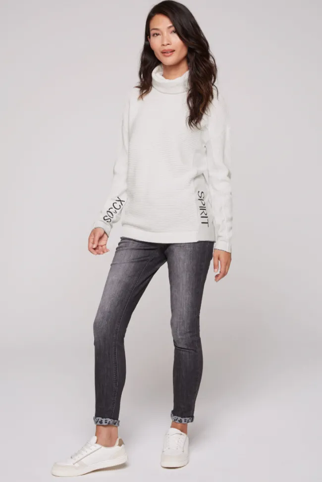 Damen CAMP DAVID & SOCCX Pullover Oil Dyed mit Rollkragen und Intarsia-Logo