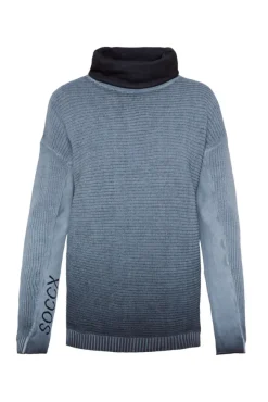 Damen CAMP DAVID & SOCCX Pullover Oil Dyed mit Rollkragen und Intarsia-Logo blue navy