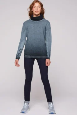Damen CAMP DAVID & SOCCX Pullover Oil Dyed mit Rollkragen und Intarsia-Logo blue navy