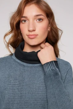 Damen CAMP DAVID & SOCCX Pullover Oil Dyed mit Rollkragen und Intarsia-Logo blue navy