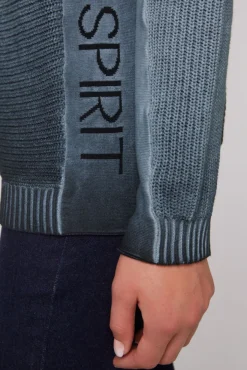 Damen CAMP DAVID & SOCCX Pullover Oil Dyed mit Rollkragen und Intarsia-Logo blue navy