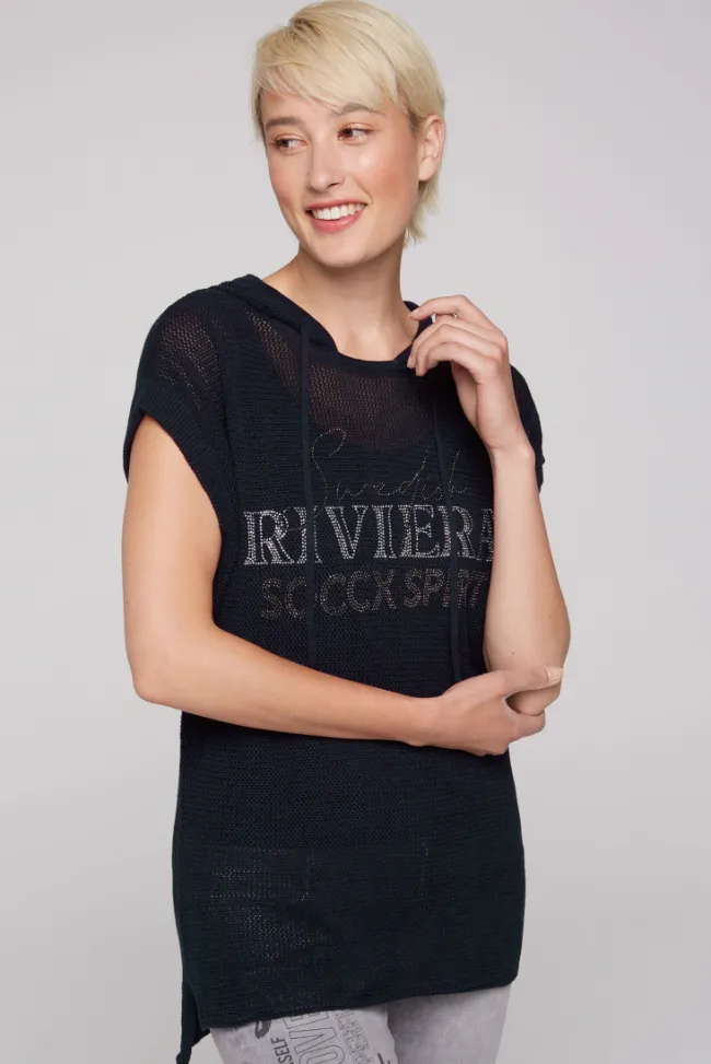 Damen CAMP DAVID & SOCCX Pullunder mit Kapuze und Mesh-Struktur blue navy