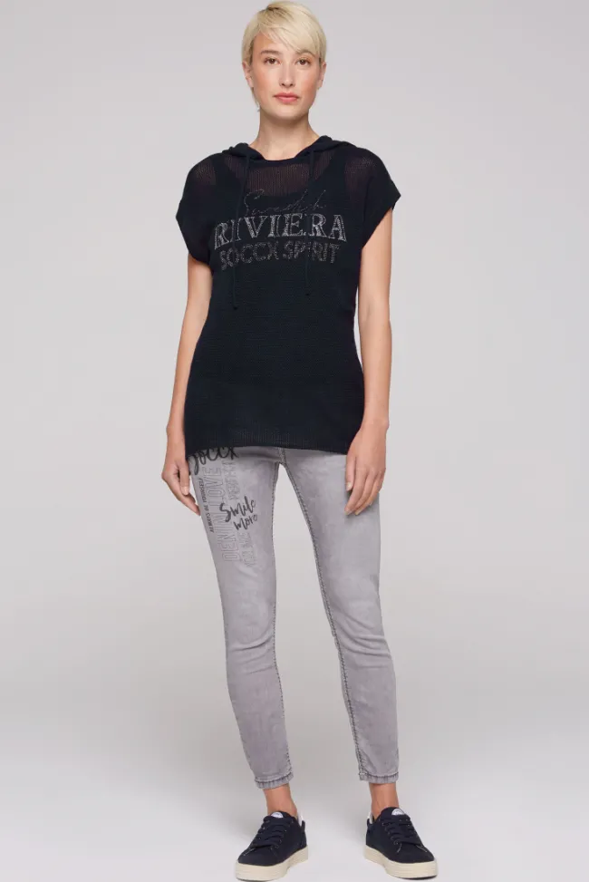 Damen CAMP DAVID & SOCCX Pullunder mit Kapuze und Mesh-Struktur blue navy