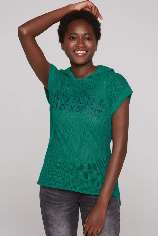 Damen CAMP DAVID & SOCCX Pullunder mit Kapuze und Mesh-Struktur bottle green