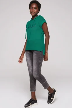 Damen CAMP DAVID & SOCCX Pullunder mit Kapuze und Mesh-Struktur bottle green