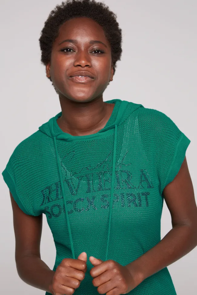 Damen CAMP DAVID & SOCCX Pullunder mit Kapuze und Mesh-Struktur bottle green