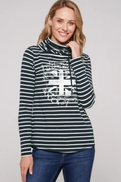 Damen CAMP DAVID & SOCCX Ringelshirt mit hohem Kragen und Rubber-Artwork blue navy