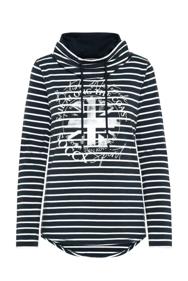 Damen CAMP DAVID & SOCCX Ringelshirt mit hohem Kragen und Rubber-Artwork blue navy
