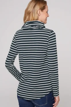 Damen CAMP DAVID & SOCCX Ringelshirt mit hohem Kragen und Rubber-Artwork blue navy