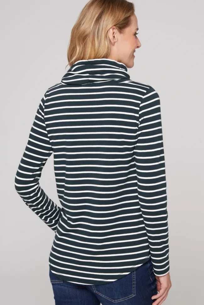 Damen CAMP DAVID & SOCCX Ringelshirt mit hohem Kragen und Rubber-Artwork blue navy