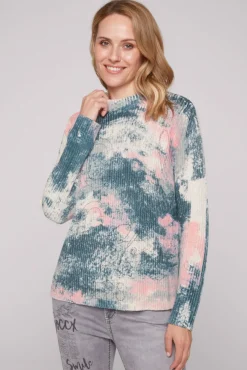 Damen CAMP DAVID & SOCCX Rippstrickpullover mit All Over Print cold grey