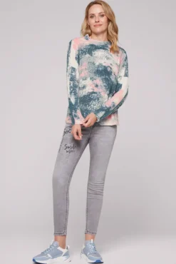 Damen CAMP DAVID & SOCCX Rippstrickpullover mit All Over Print cold grey