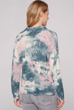 Damen CAMP DAVID & SOCCX Rippstrickpullover mit All Over Print cold grey