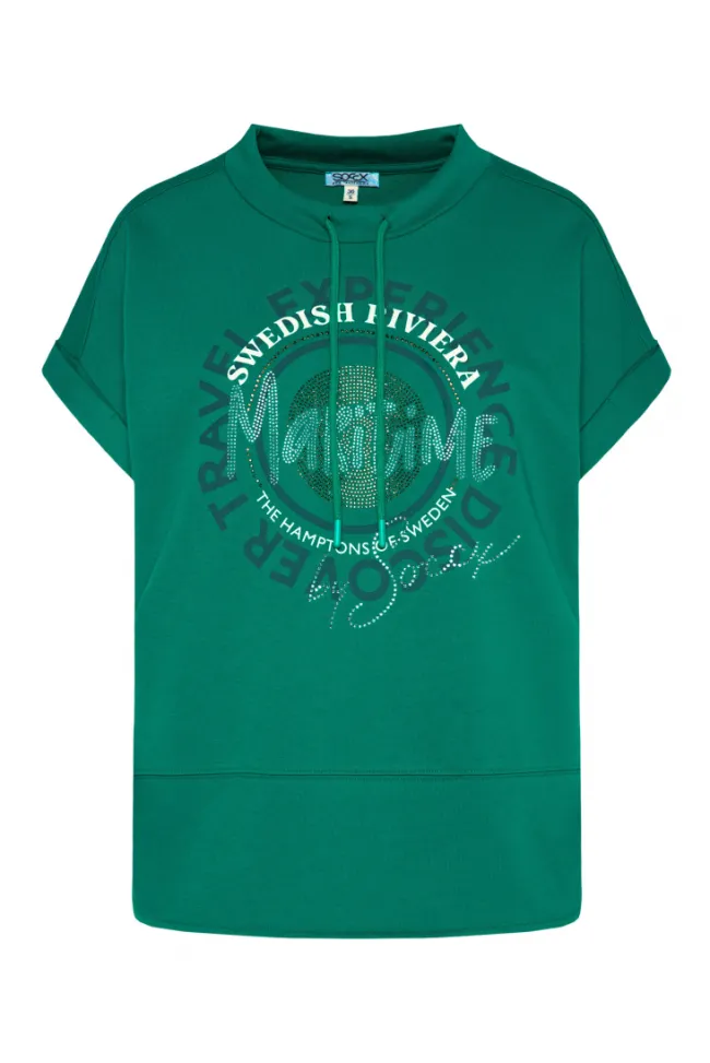 Damen CAMP DAVID & SOCCX Ärmelloses Shirt mit Artwork aus Schmucksteinen bottle green