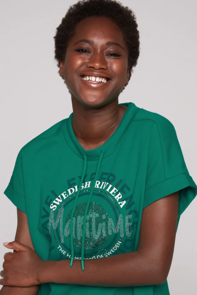 Damen CAMP DAVID & SOCCX Ärmelloses Shirt mit Artwork aus Schmucksteinen bottle green