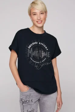 Damen CAMP DAVID & SOCCX Ärmelloses Shirt mit Artwork aus Schmucksteinen blue navy