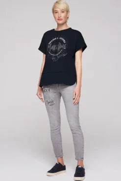 Damen CAMP DAVID & SOCCX Ärmelloses Shirt mit Artwork aus Schmucksteinen blue navy