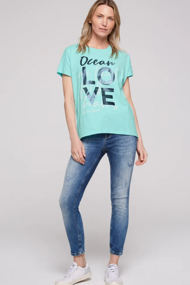 Damen CAMP DAVID & SOCCX Ärmelloses Shirt mit Folienprint flash aqua