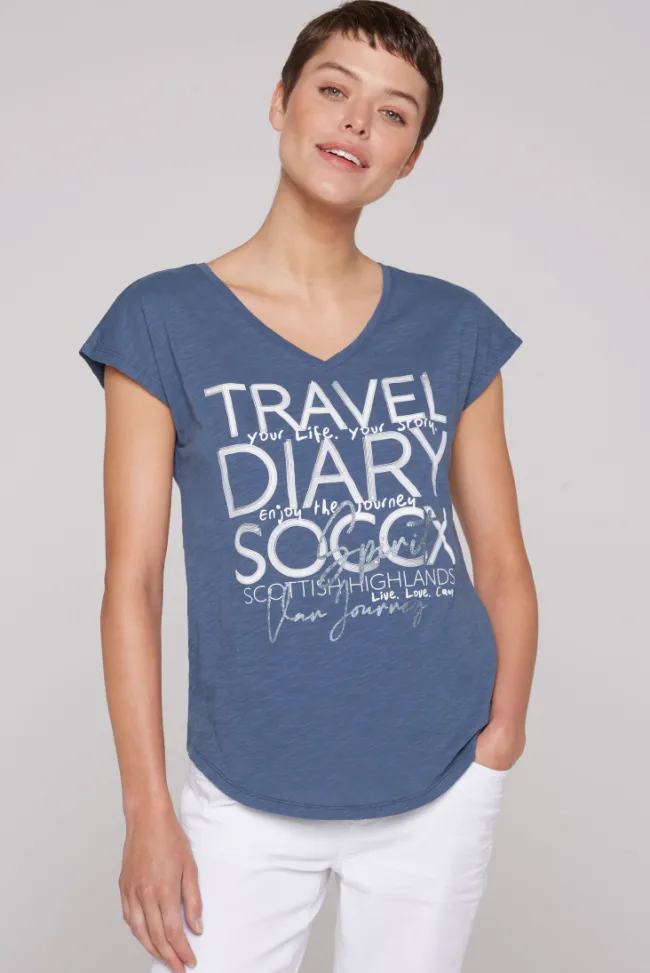 Damen CAMP DAVID & SOCCX Ärmelloses Shirt mit V-Ausschnitt und Artwork blue haze