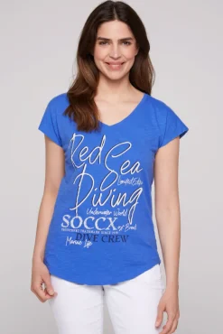 Damen CAMP DAVID & SOCCX Ärmelloses Shirt mit V-Ausschnitt und Artwork deep sky