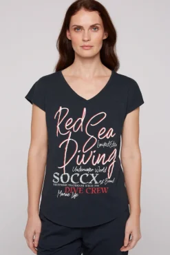 Damen CAMP DAVID & SOCCX Ärmelloses Shirt mit V-Ausschnitt und Artwork classic navy