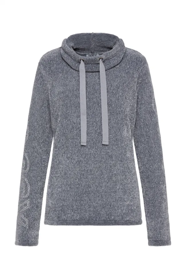 Damen CAMP DAVID & SOCCX Rollkragenpullover in Chenillestrick mit Logo Prints cold grey