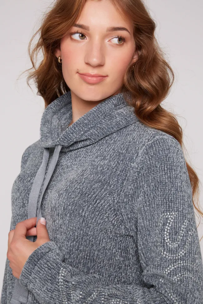 Damen CAMP DAVID & SOCCX Rollkragenpullover in Chenillestrick mit Logo Prints cold grey