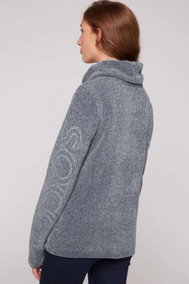 Damen CAMP DAVID & SOCCX Rollkragenpullover in Chenillestrick mit Logo Prints cold grey