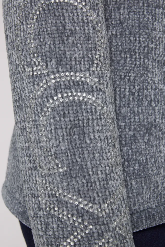 Damen CAMP DAVID & SOCCX Rollkragenpullover in Chenillestrick mit Logo Prints cold grey