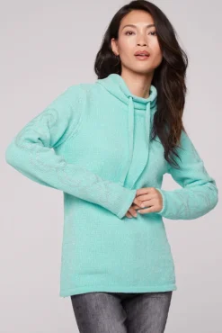 Damen CAMP DAVID & SOCCX Rollkragenpullover in Chenillestrick mit Logo Prints new aqua
