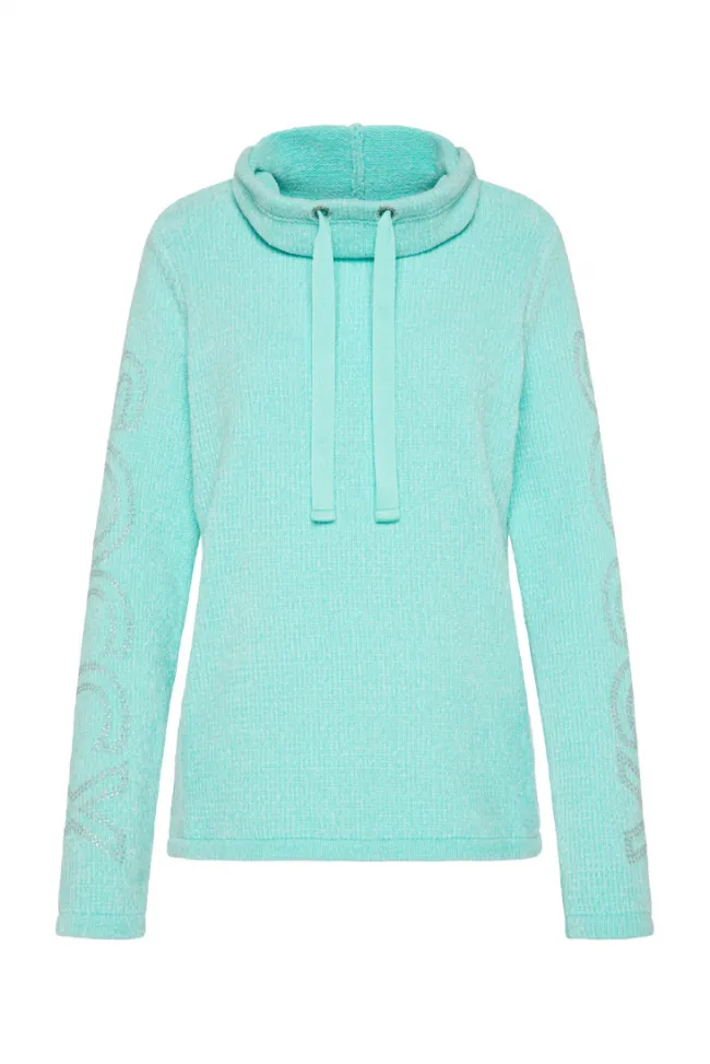 Damen CAMP DAVID & SOCCX Rollkragenpullover in Chenillestrick mit Logo Prints new aqua
