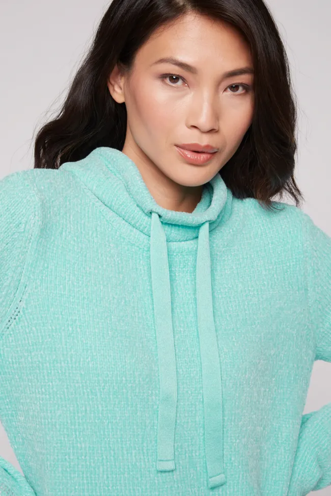 Damen CAMP DAVID & SOCCX Rollkragenpullover in Chenillestrick mit Logo Prints new aqua