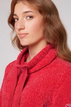 Damen CAMP DAVID & SOCCX Rollkragenpullover in Chenillestrick mit Logo Prints clear red