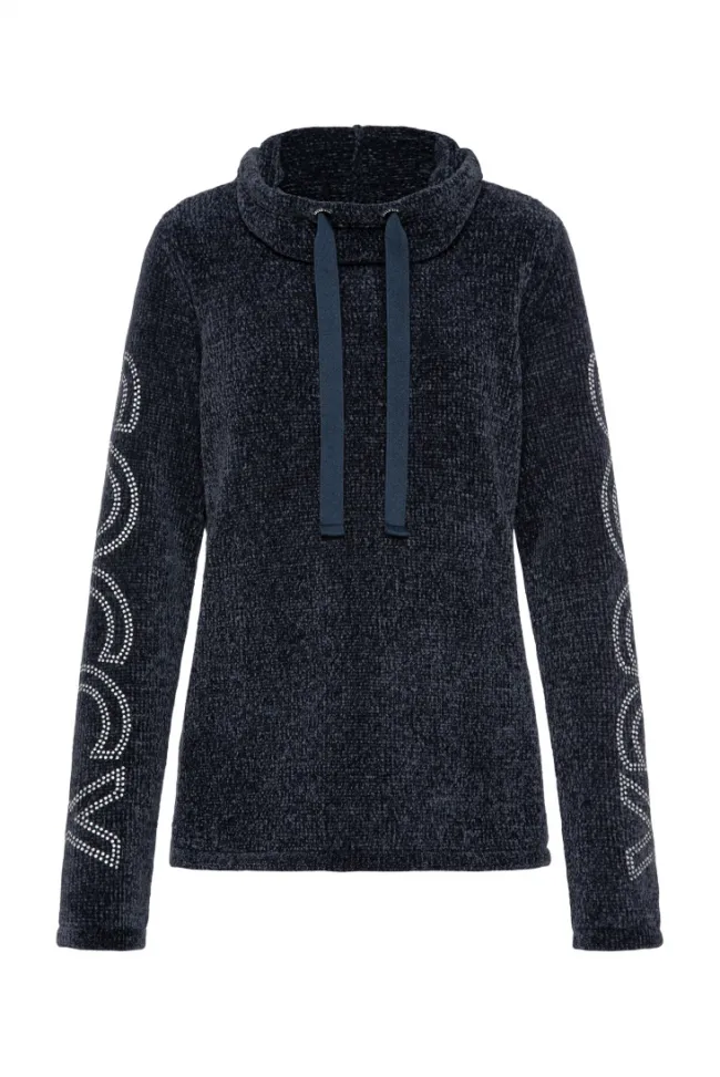 Damen CAMP DAVID & SOCCX Rollkragenpullover in Chenillestrick mit Logo Prints blue navy