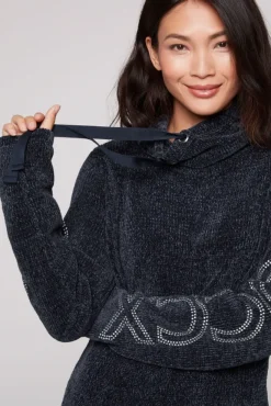 Damen CAMP DAVID & SOCCX Rollkragenpullover in Chenillestrick mit Logo Prints blue navy