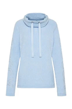 Damen CAMP DAVID & SOCCX Rollkragenpullover in Chenillestrick mit Logo Prints cozy blue