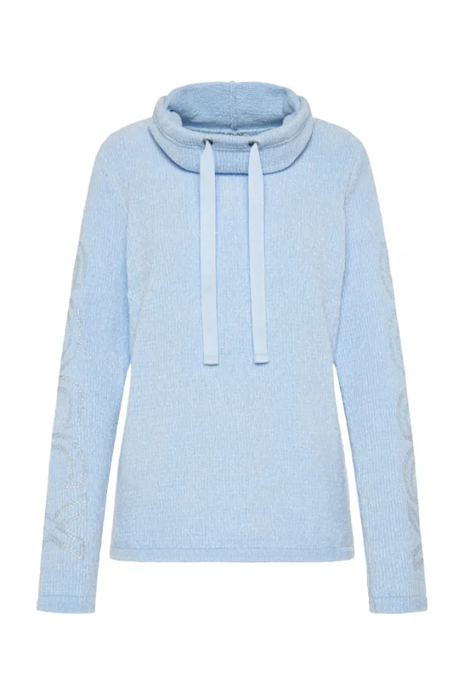 Damen CAMP DAVID & SOCCX Rollkragenpullover in Chenillestrick mit Logo Prints cozy blue