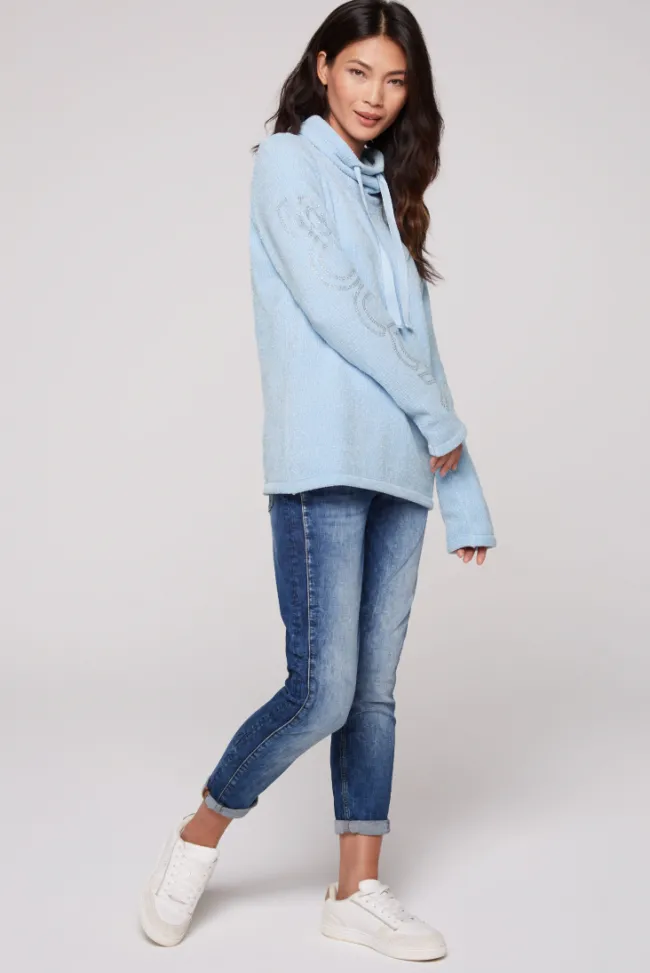 Damen CAMP DAVID & SOCCX Rollkragenpullover in Chenillestrick mit Logo Prints cozy blue