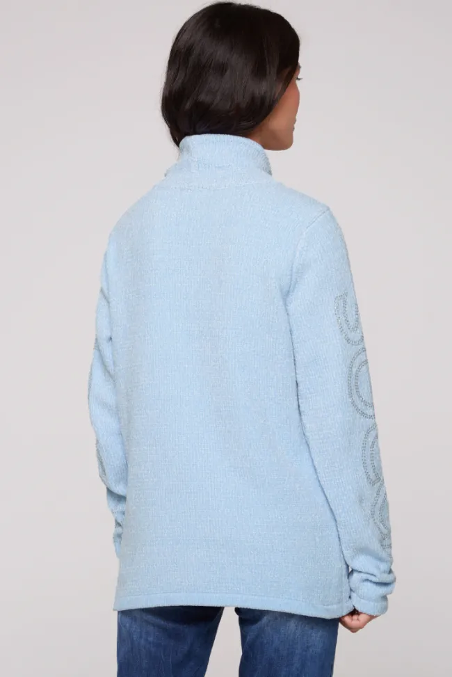 Damen CAMP DAVID & SOCCX Rollkragenpullover in Chenillestrick mit Logo Prints cozy blue