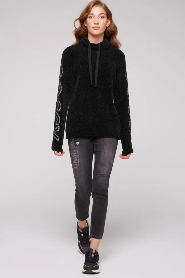 Damen CAMP DAVID & SOCCX Rollkragenpullover in Chenillestrick mit Logo Prints